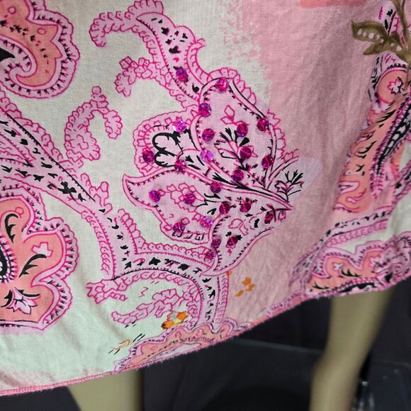 Y2K Pink Floral Paisley Midi Skirt Sequins Fairy Boho size M Cotton A Line - Picture 5 of 9